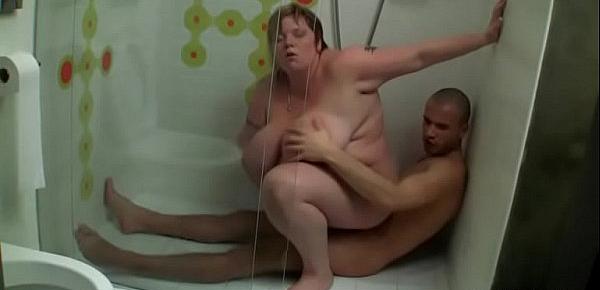  Big woman rides cock in the shower